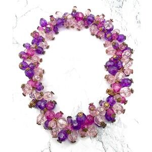 Aria Purple Pink Beaded Dog Necklace Large 12" Pet Jewelry Gift New on Card